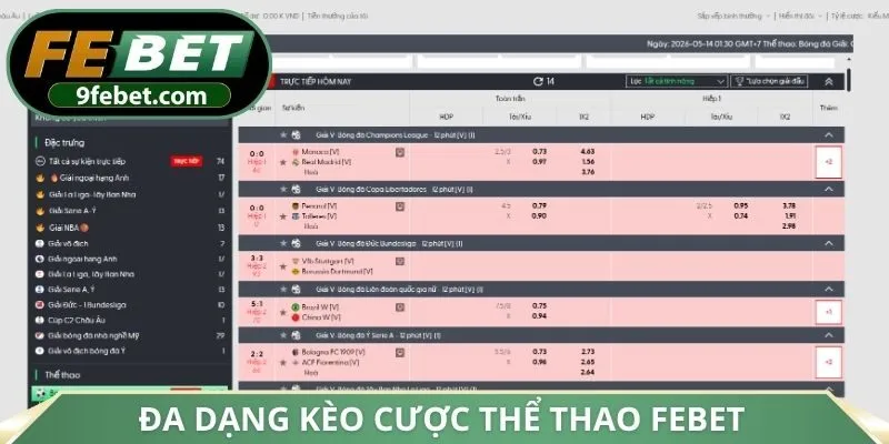 Đa dạng kèo cược thể thao FEBET