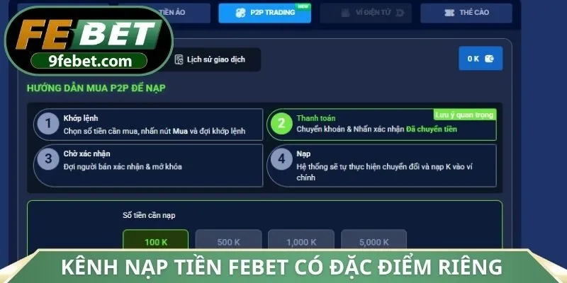 Kênh nạp tiền FEBET có đặc điểm riêng
